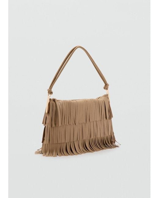 Mango Natural Large Leather Shoulder Bag With Fringes