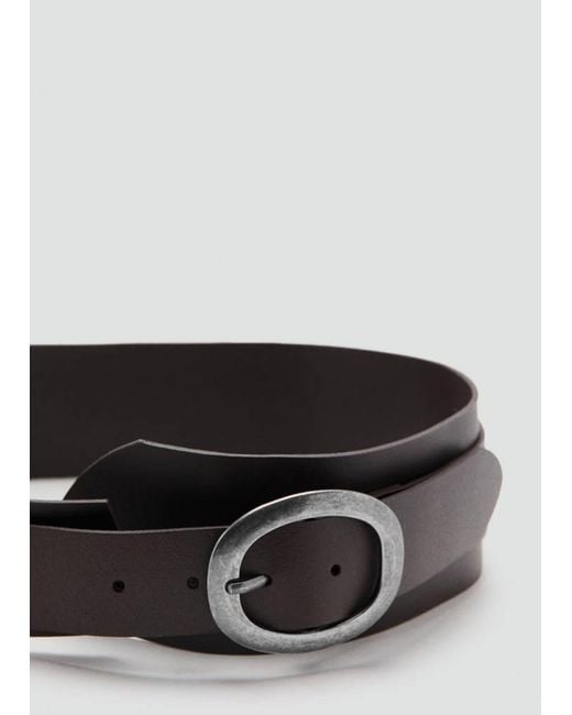Mango Gray Leather Obi Belt