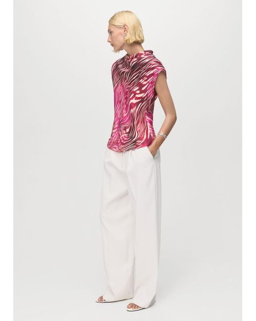 Mango Pink Satin Blouse With Draped Neck