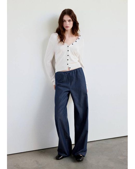 Mango Blue Satin Straight-Fit Trousers