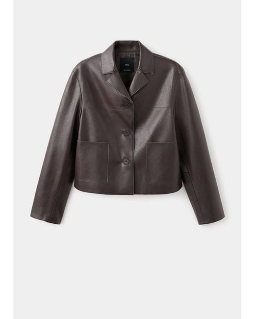 Mango Gray Faux-Leather Jacket With Pockets