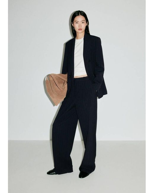 Mango Blue Double-Breasted Suit Blazer
