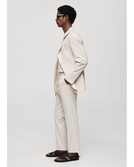 Mango Natural Striped Seersucker Cotton Slim-fit Suit Trousers for men