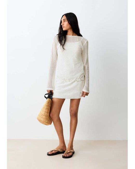 MANGO TEEN White Open-Back Openwork Knit Dress
