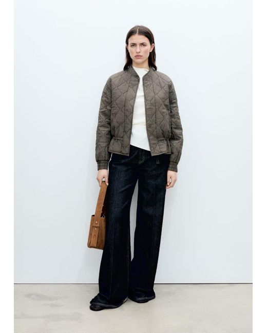 Mango White Quilted Bomber Jacket