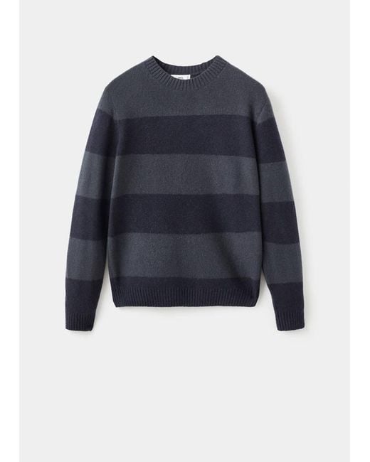 Mango Blue Wool-Blend Striped Sweater for men