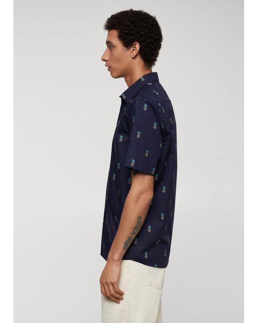 Mango Blue 100% Cotton Shirt With Pineapple Print for men