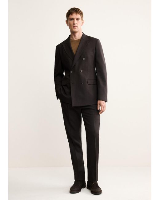 Mango Black 100% Italian Wool Double-Breasted Suit Jacket for men