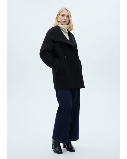 Mango Blue Midi Wool Coat With Wraparound Collar