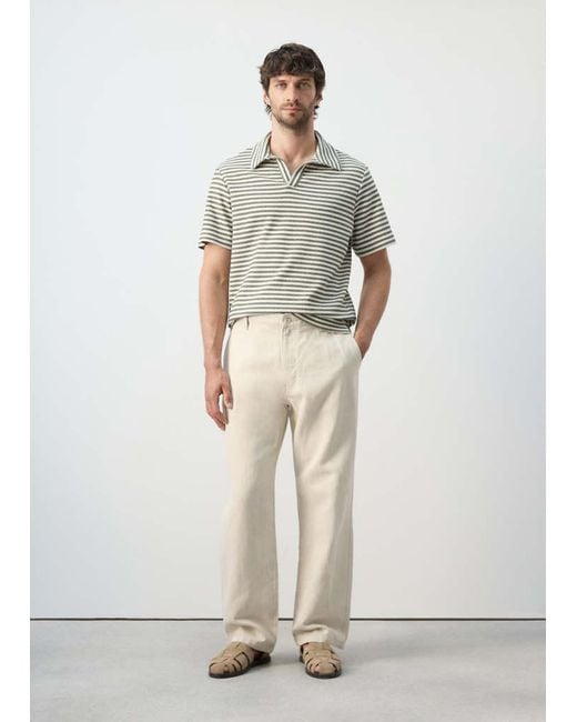 Mango Multicolor Regular Fit Textured Stripe Polo for men