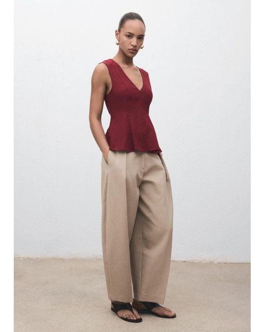 Mango Red Lyocell Peplum Top