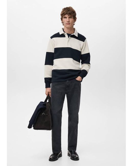 Mango White Striped Polo Sweatshirt for men
