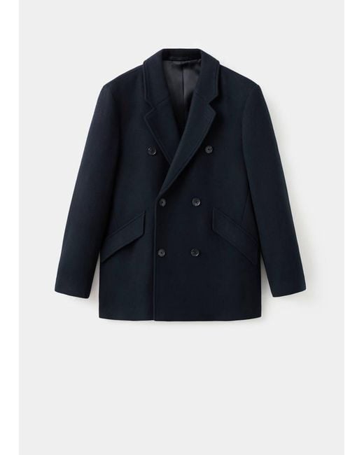 Mango Blue Double-Breasted Wool-Blend Coat for men