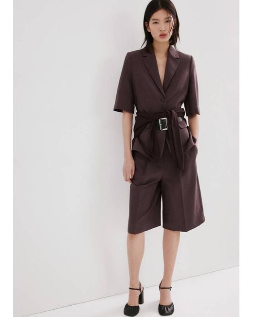Mango Purple Straight Linen Bermuda Shorts