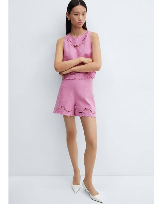 Mango Pink Embroidered Cotton Shorts Pastel