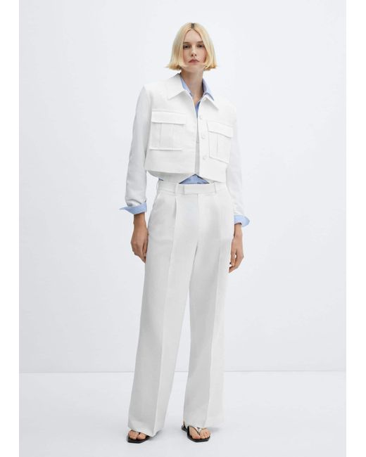 Mango White Crop Suit Jacket With Pockets