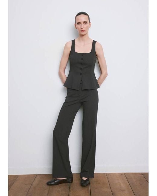 Mango White Straight Mid-Rise Double Gauze Pants