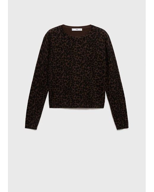 Mango Brown Ribbed Leopard-Print Sweater