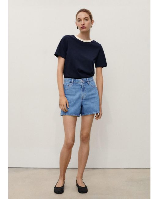 Short En Jean Droit Taille Haute Bleu Moyen Mango en coloris Blue