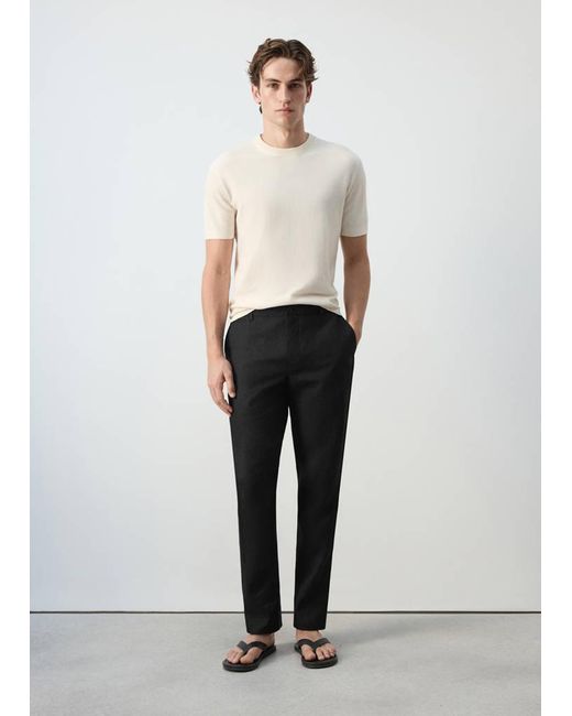 Mango Black Slim-Fit 100% Linen Trousers for men