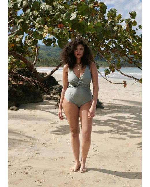 Mango Green Draped Detail Swimsuit