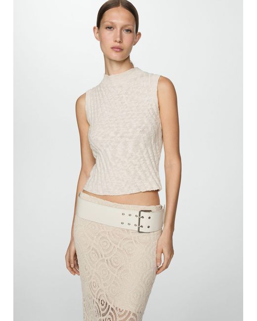 Mango White Crochet Midi Skirt