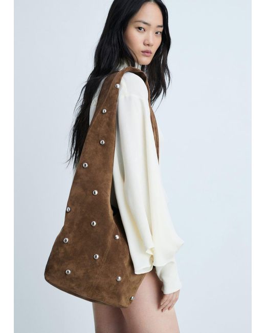 Mango Brown Split Leather Bag With Studs Tobacco