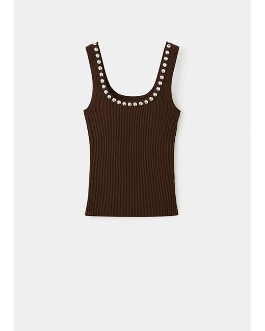 Mango Blue Ribbed Studded Top