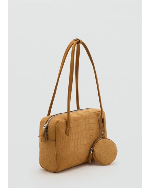 Mango Natural Small Suede Bowling Handbag
