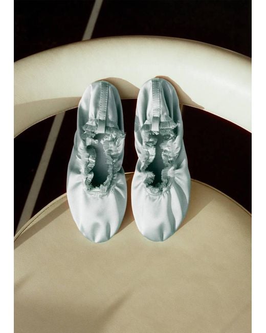 Mango Blue Satin Ballet Flats With Elastic