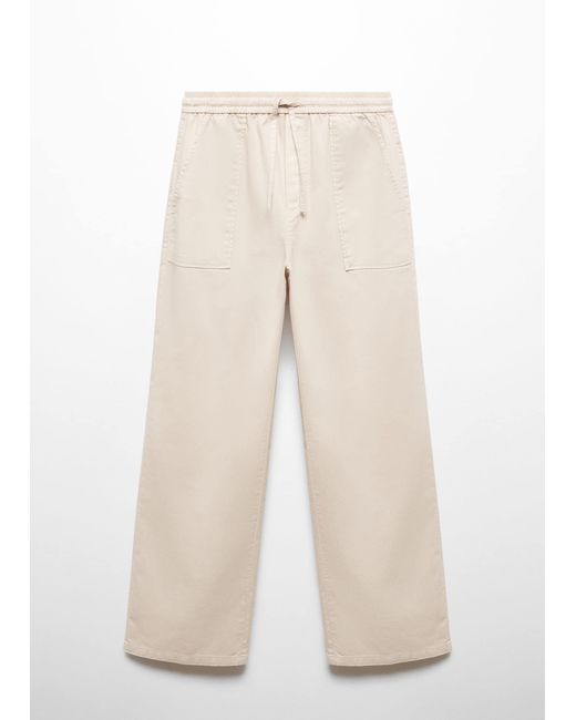 Mango White Straight Jeans With Elastic Waist Off