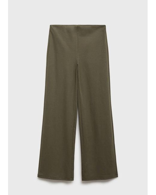 Mango Green Straight-Fit Trousers With Elastic Waist
