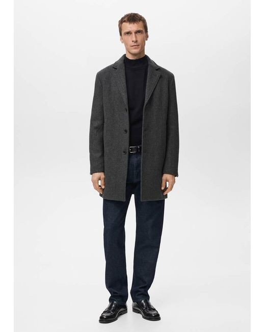 Mango Black Lightweight Recycled Wool Coat for men