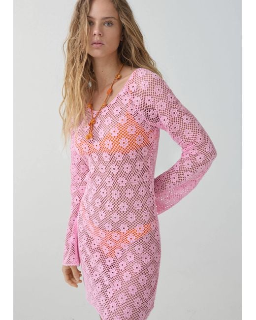Mango Pink Floral Crochet Dress Pastel