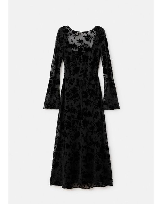Mango Floral Jacquard Dress With Bell Sleeves in Black | Lyst