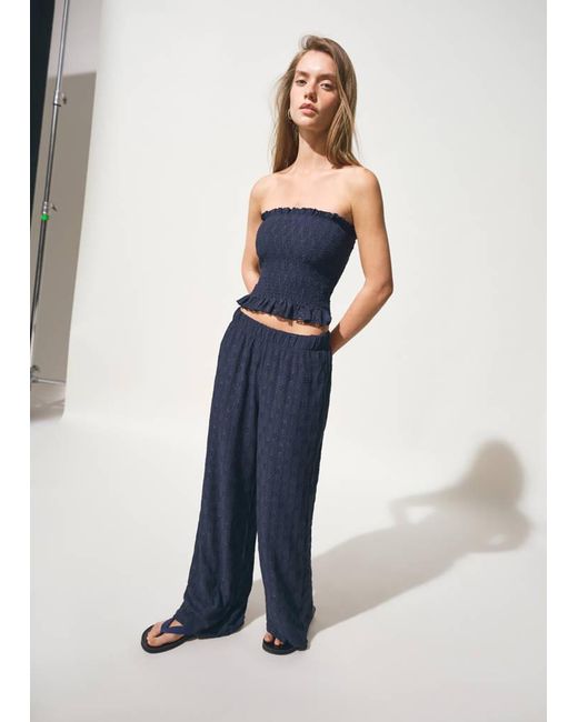 MANGO TEEN Blue Ruched Strapless Top