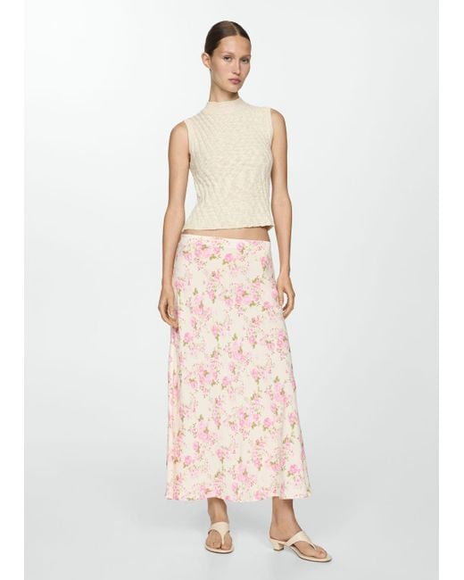 Mango Natural Floral Long Skirt Off