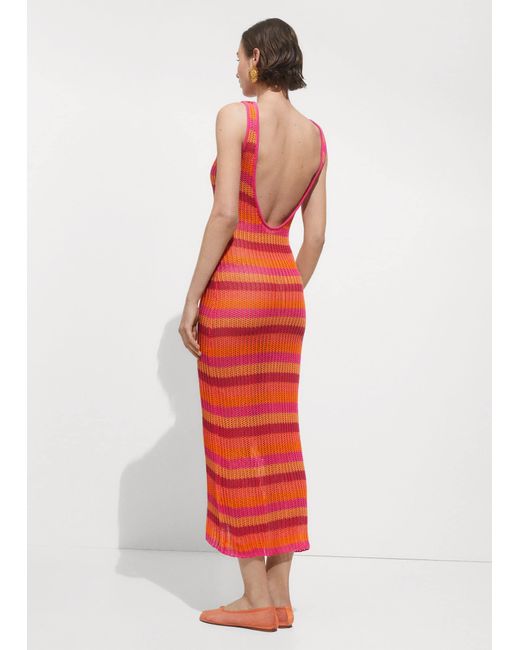 Mango Red Striped Crochet Dress