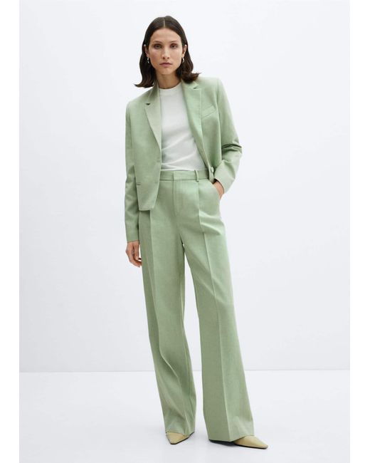 Mango Green Trousers Suit Wideleg Darts Pastel