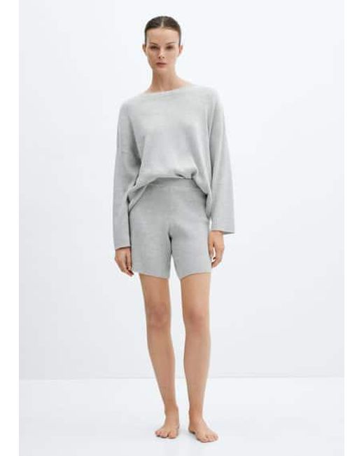 Mango Gray Cotton-Linen Knitted Pyjama Shorts