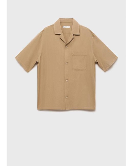 Mango White Regular-Fit Linen Blend Shirt for men