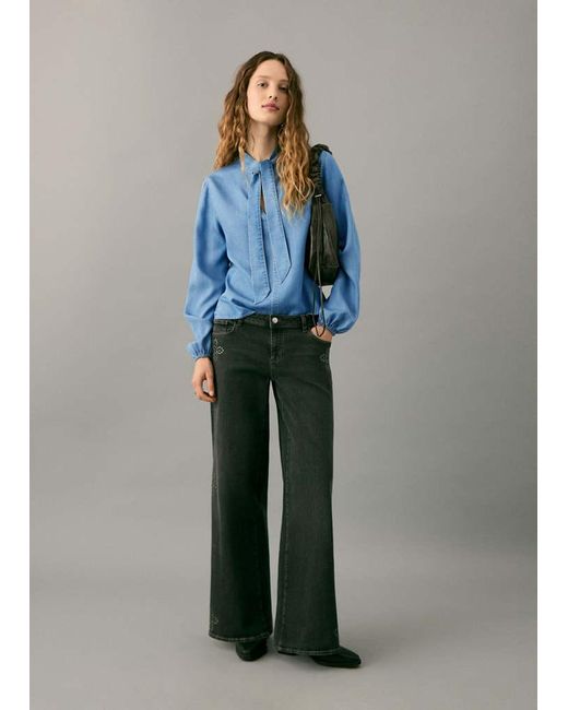 MANGO TEEN Blue Lyocell Blouse With Bow