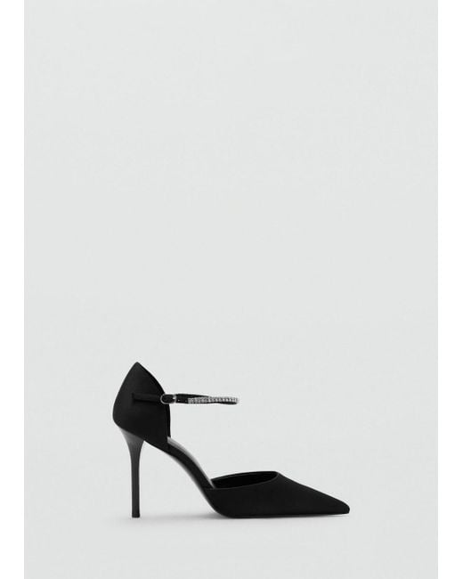 Mango Black Strappy Heeled Shoes With Rhinestones