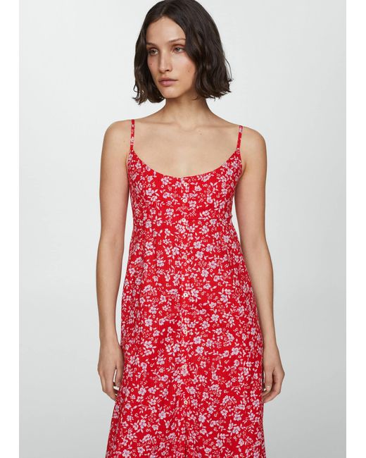 Mango Red Floral Print Dress With Bow