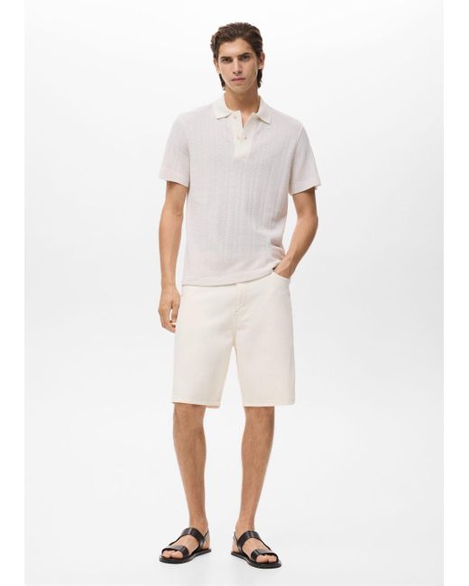 Mango Baumwoll-Poloshirt Mit Lochmuster in White für Herren