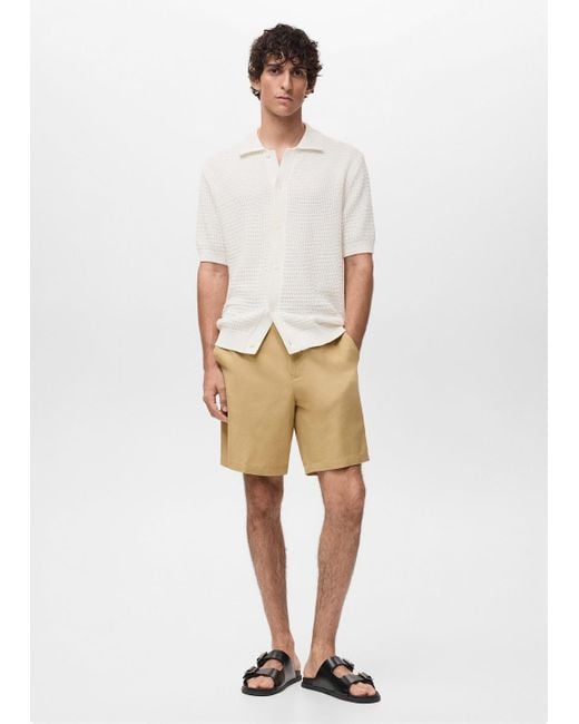 Mango Men's White Cotton Openwork Knitted Blouse