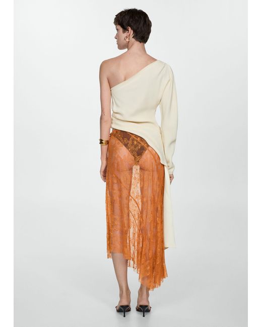 Mango White Asymmetric Embroidered Skirt