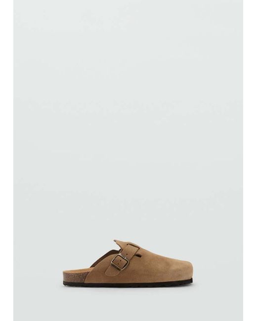 MANGO TEEN Brown Leather Clogs With Buckle