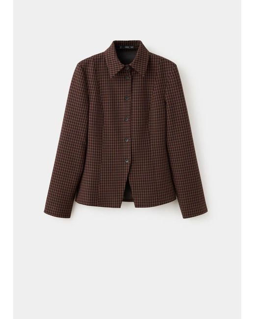 Mango Green Fitted Houndstooth Shirt