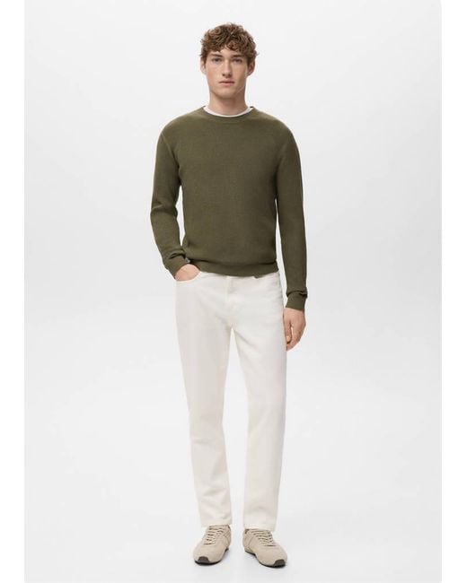 Mango Green Fine Rib-Knit Cotton Sweater for men